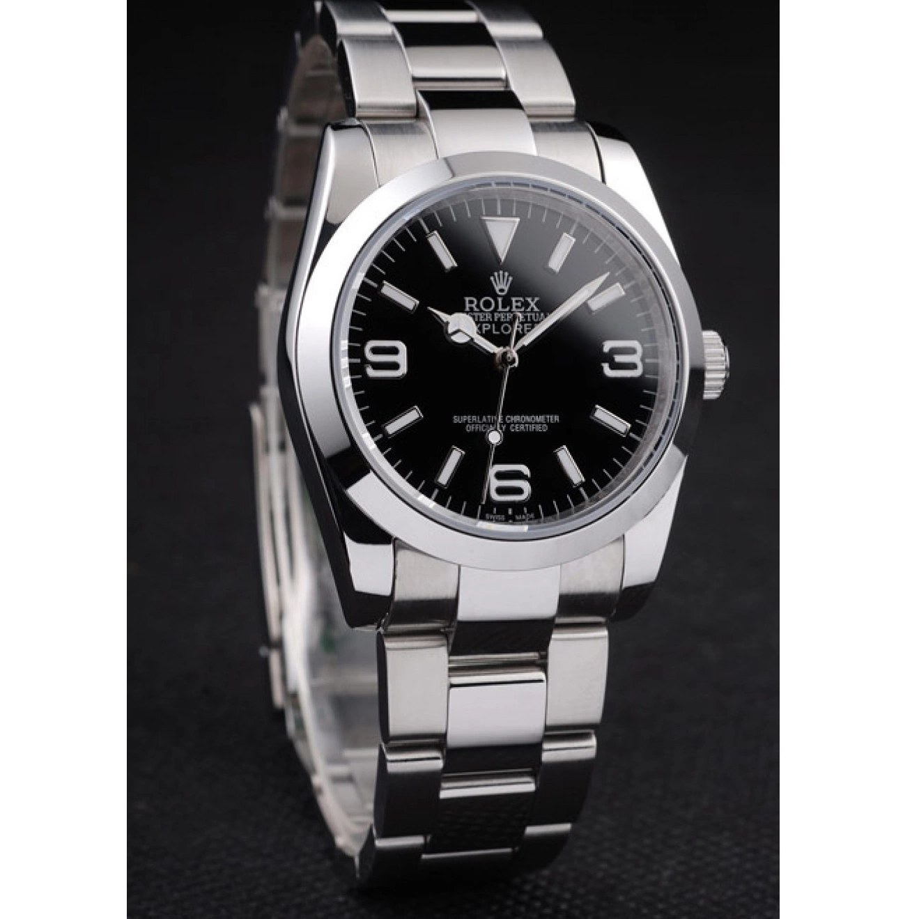 AAA replica watch Stainless Dial Black Steel 98087 Polished Rolex Explorer 0821